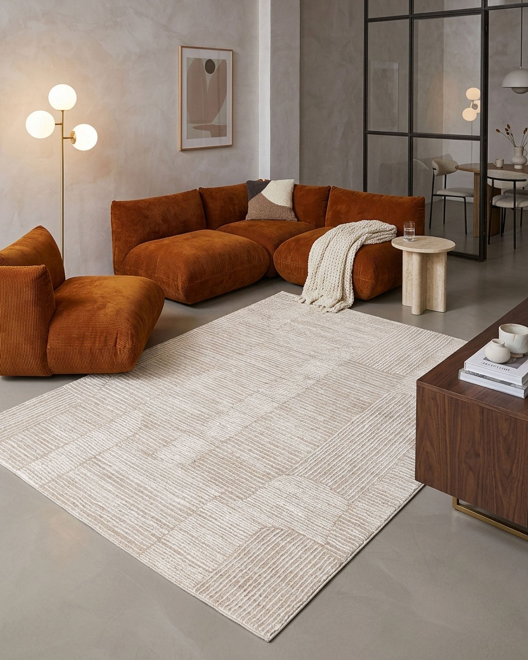Esprit Kurzflor Teppich Raymond in Beige Bunt mit modernem geometrischem Muster im stilvollen Wohnzimmer
