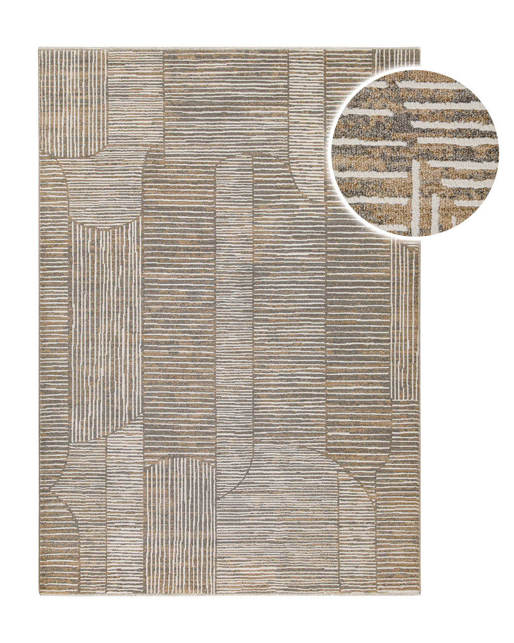 Esprit Kurzflor Teppich Raymond in Beige Grau mit modernem geometrischem Muster, Detailansicht mit vergrößertem Musterausschnitt
