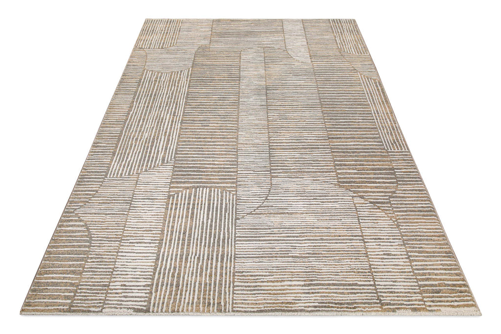 Esprit Kurzflor Teppich Raymond in Beige Grau in Produktansicht von oben mit modernem geometrischem Muster