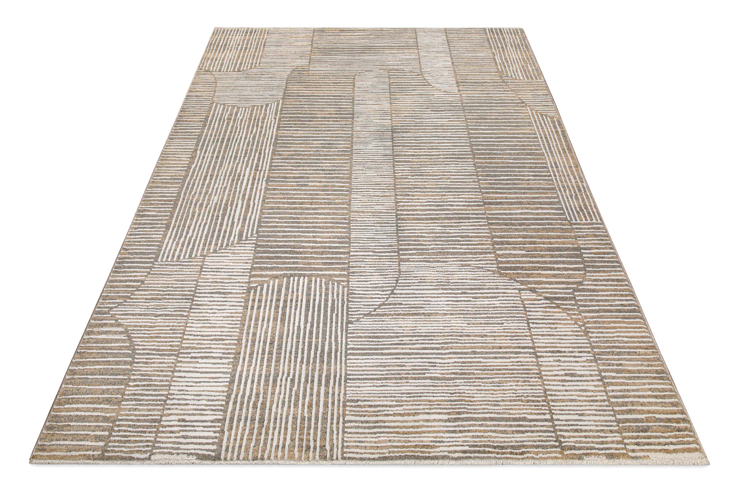 Esprit Kurzflor Teppich Raymond in Beige Grau in Produktansicht von oben mit modernem geometrischem Muster