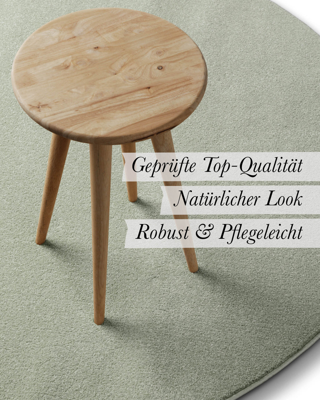 Kurzflor Teppich Freja Licht Grün rund im Wohnraum mit Eigenschaften wie geprüfte Qualität und natürlicher Look