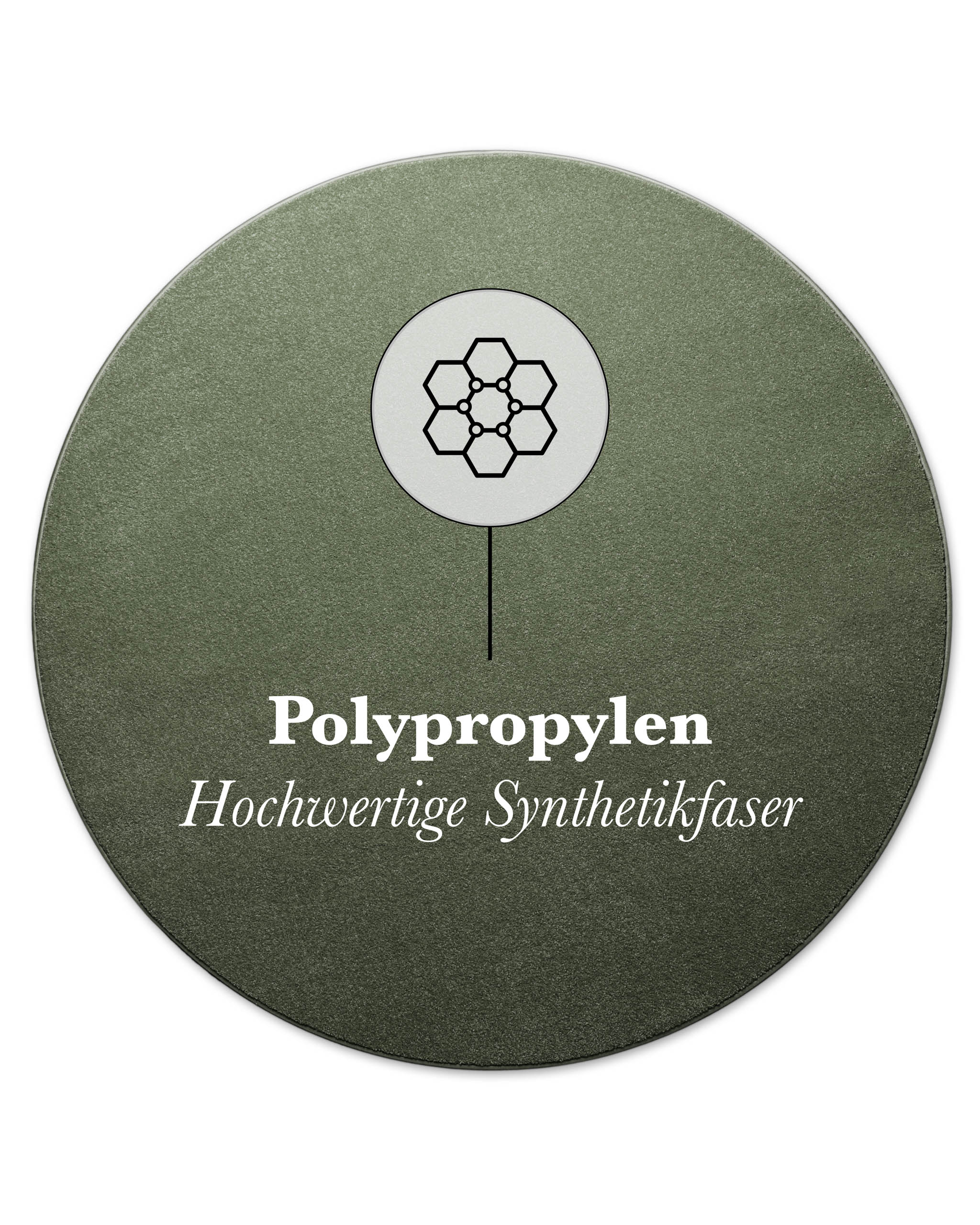 Kurzflor Teppich Freja Laub Grün rund mit Materialhinweis Polypropylen, strapazierfähig und pflegeleicht