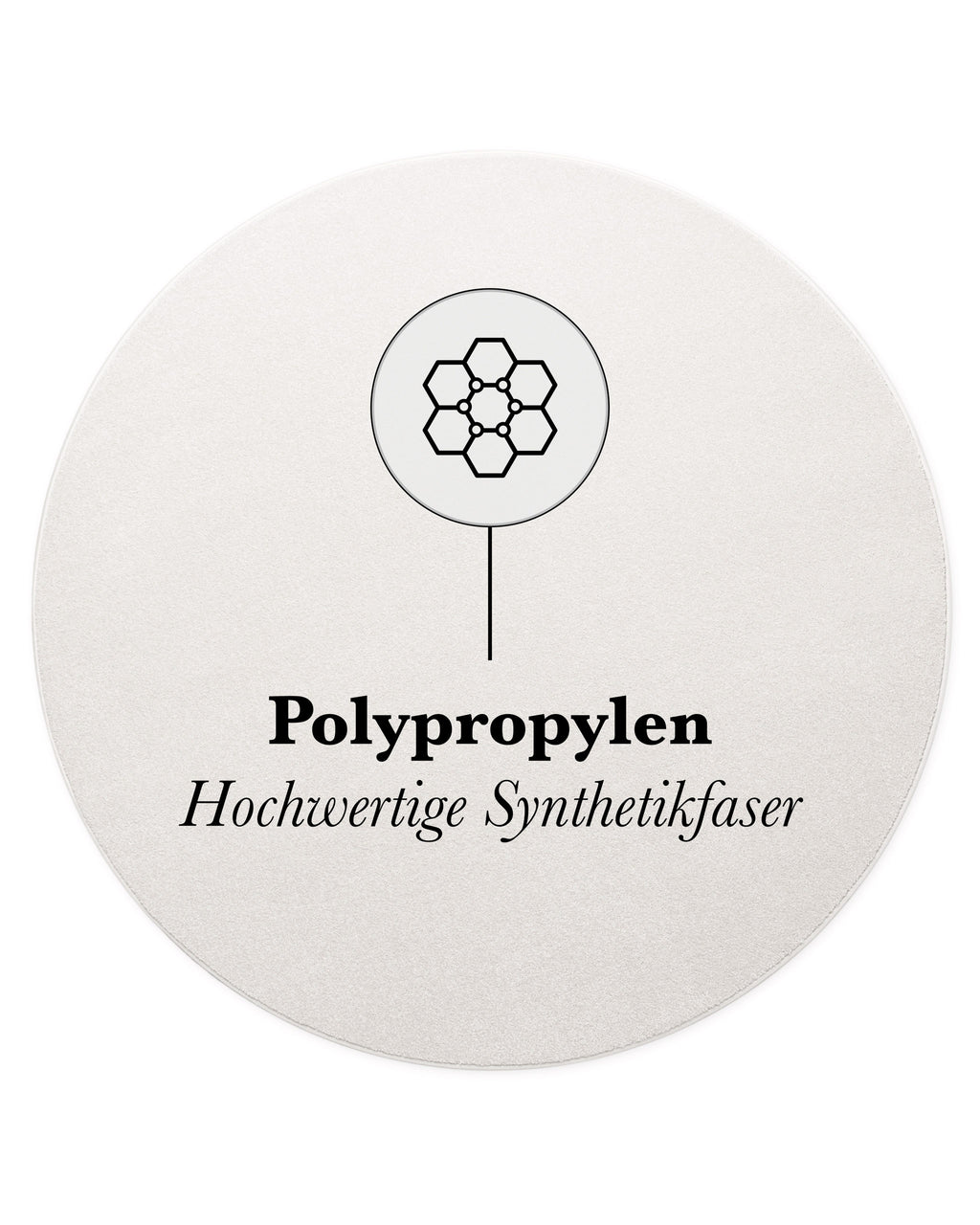 Kurzflor Teppich Freja Creme Weiß rund mit Materialhinweis Polypropylen, strapazierfähig und pflegeleicht