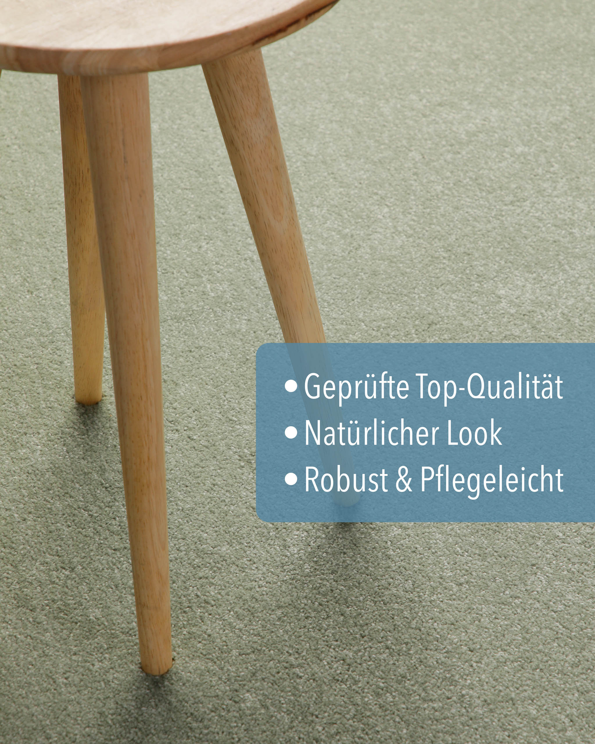 Kurzflor Teppich Montepulciano Lindgrün rund mit Eigenschaften wie robust, pflegeleicht und natürlicher Look