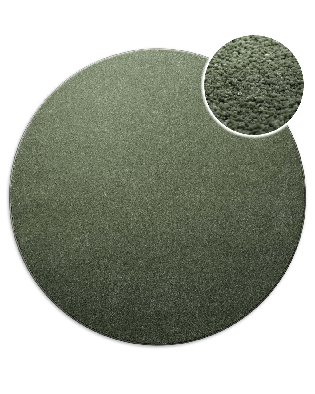 Kurzflor Teppich Montepulciano Laub Grün rund, Draufsicht mit Detail