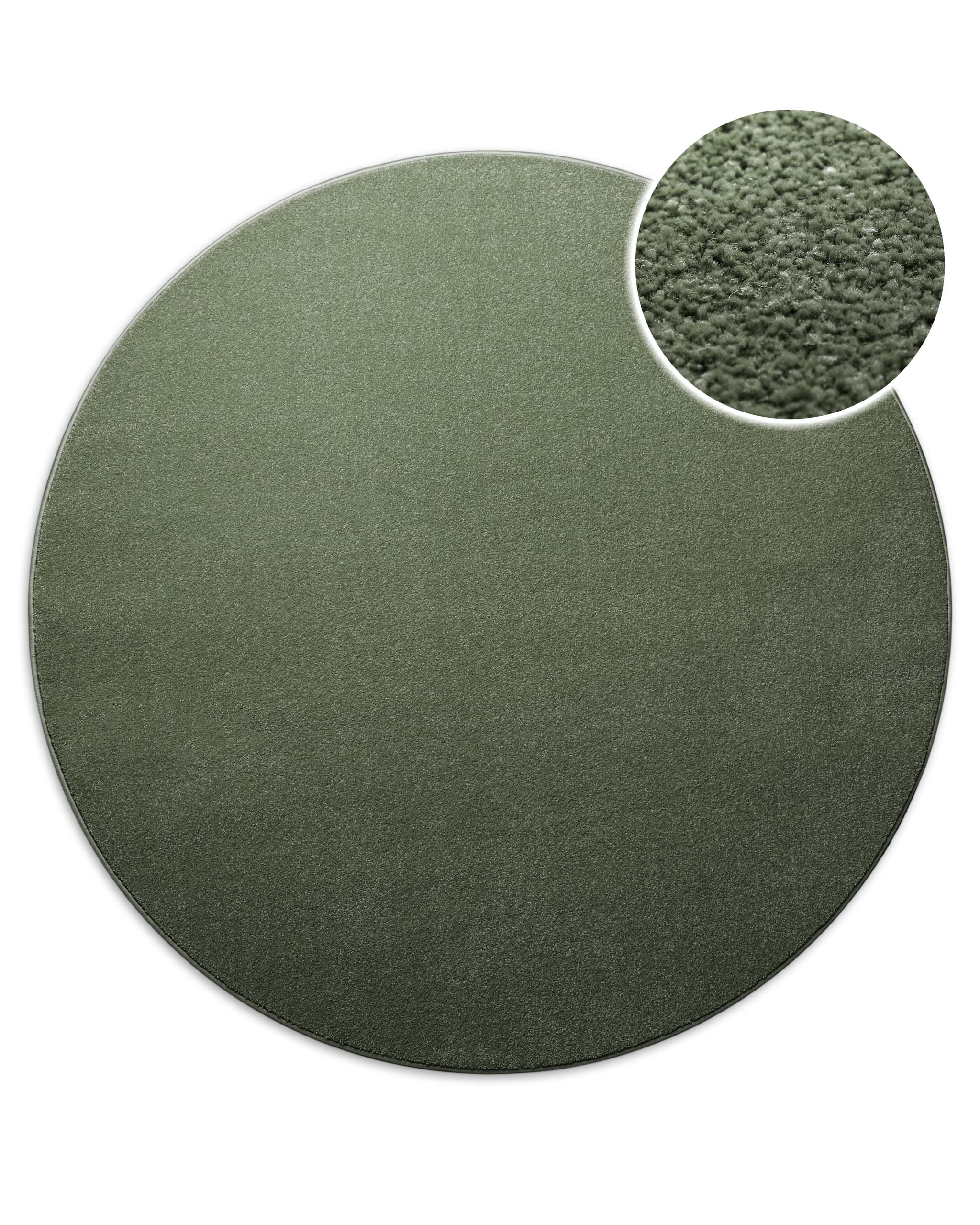 Kurzflor Teppich Montepulciano Laub Grün rund, Draufsicht mit Detail
