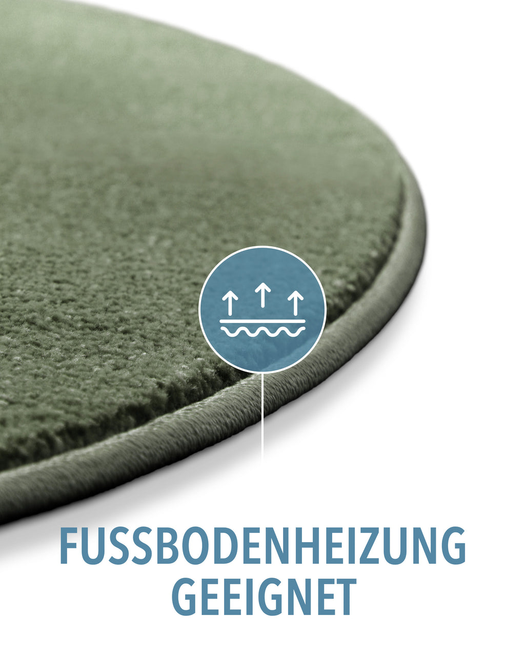 Kurzflor Teppich Montepulciano Laub Grün rund Detail Fußbodenheizung geeignet