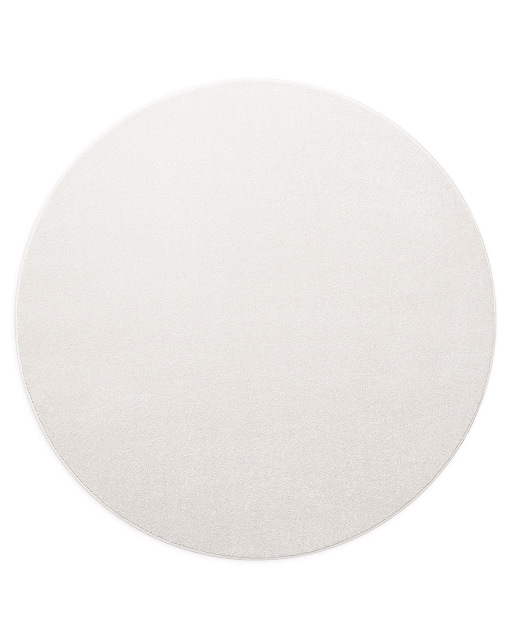 Kurzflor Teppich Montepulciano Creme Weiß rund freigestellt, gleichmäßige Farbstruktur sichtbar