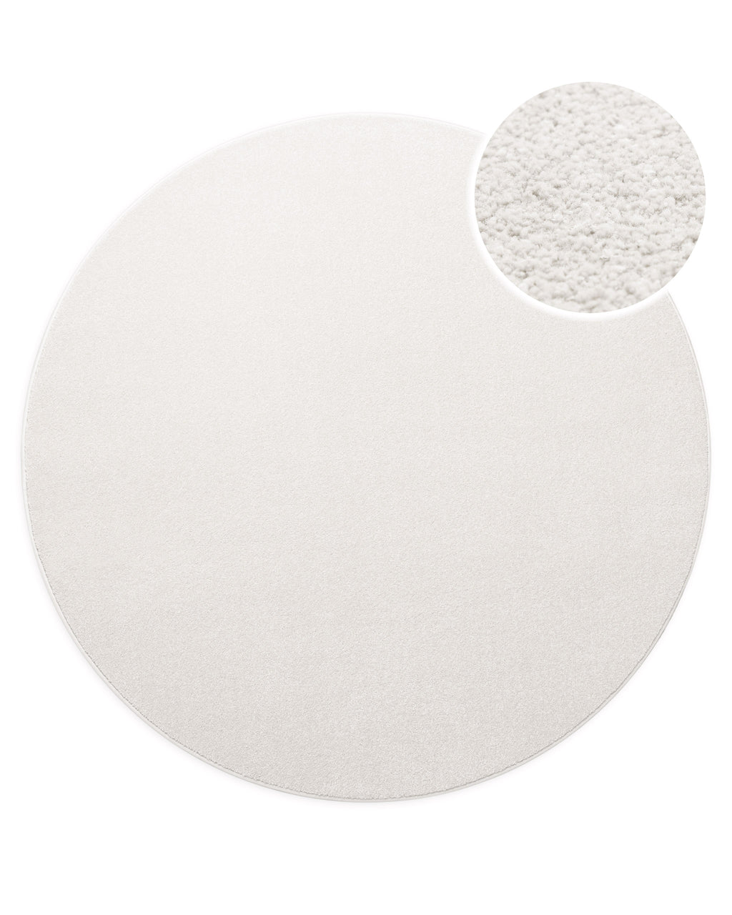 Kurzflor Teppich Montepulciano Creme Weiß rund, Draufsicht mit Detail der feinen Florstruktur