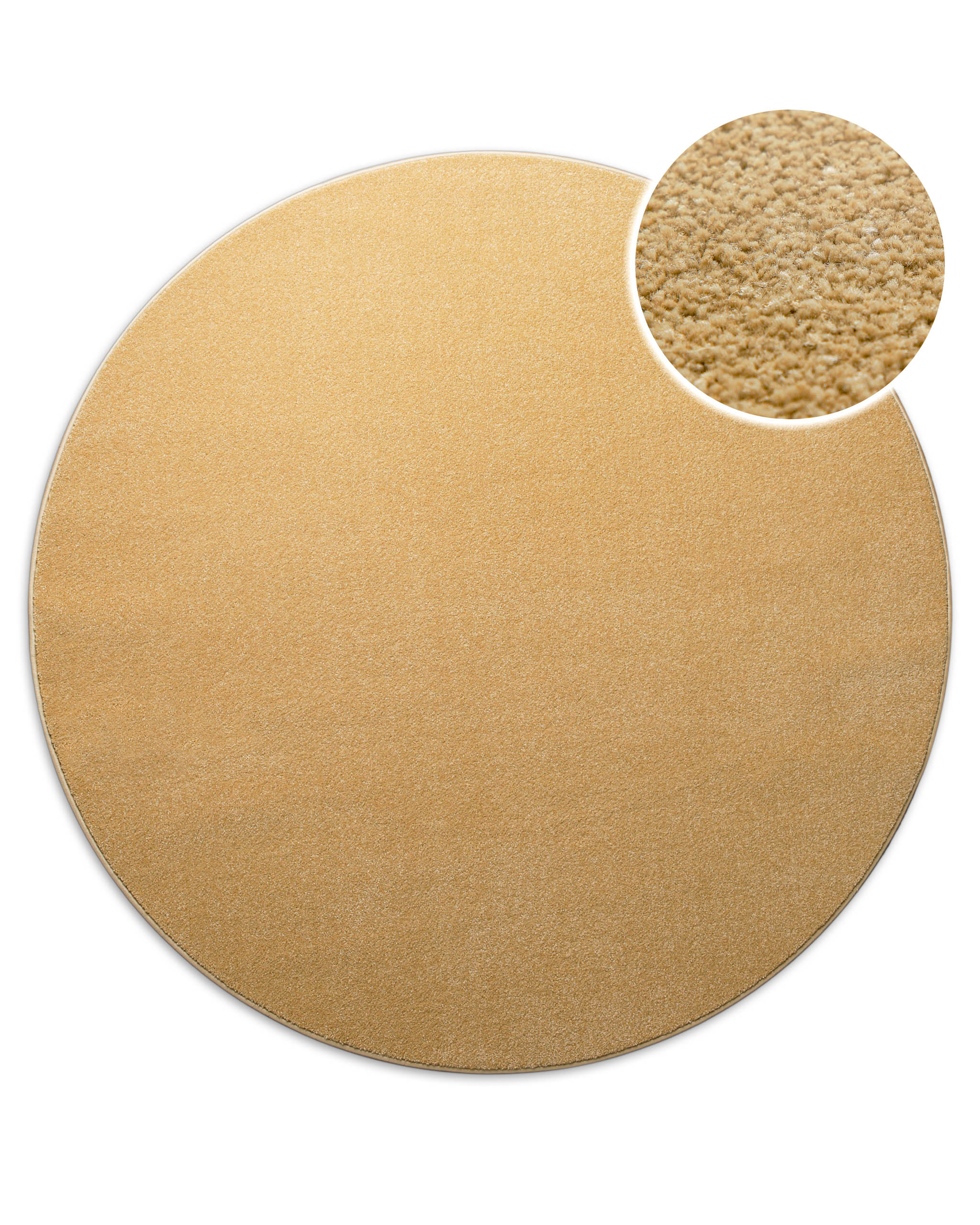 Kurzflor Teppich Montepulciano Ocker Gelb rund, Draufsicht mit Detail der dichten Florstruktur