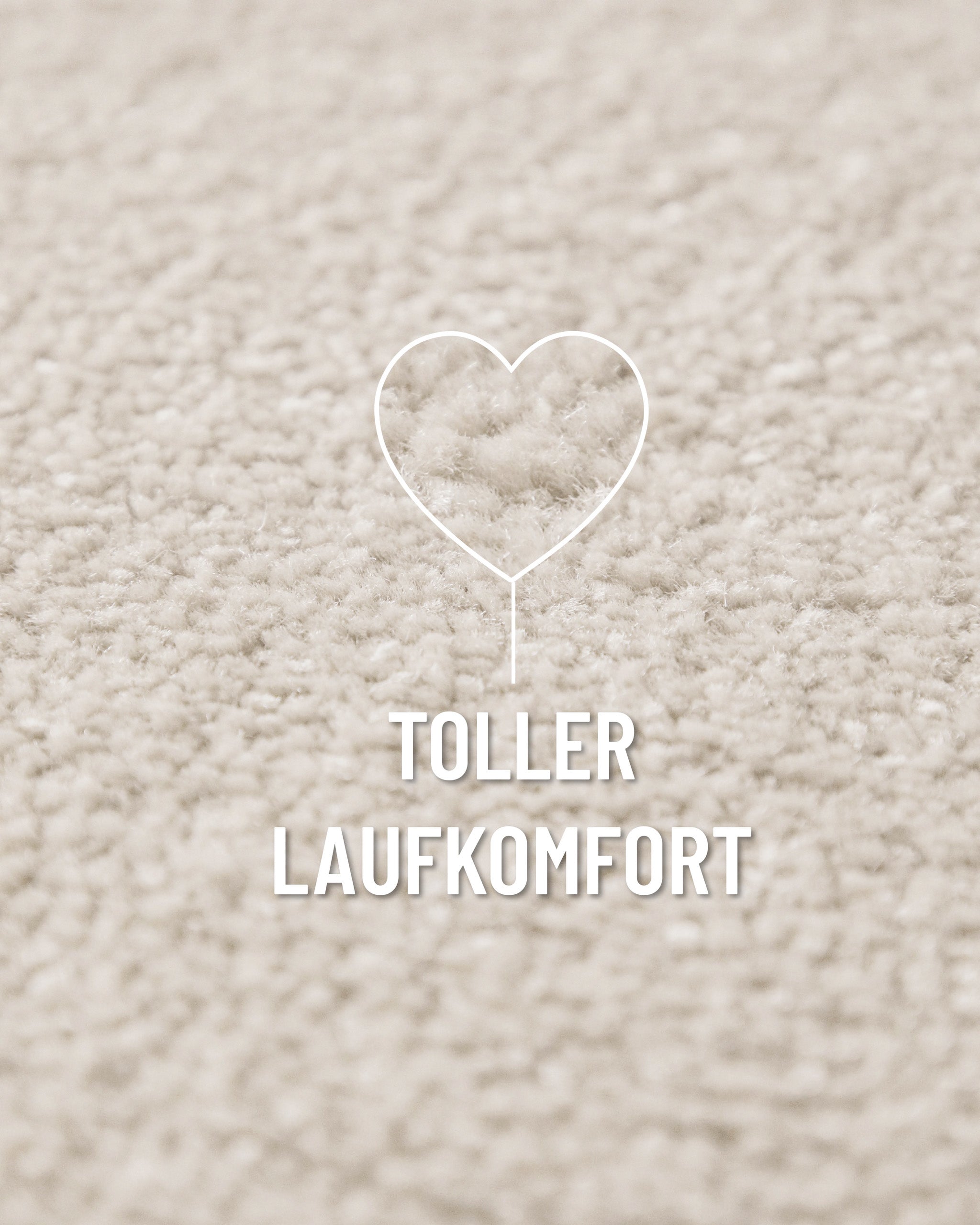 Kurzflor Teppich Vegas Creme rund Nahaufnahme mit Einblendung zum Laufkomfort, weiche Oberfläche sichtbar