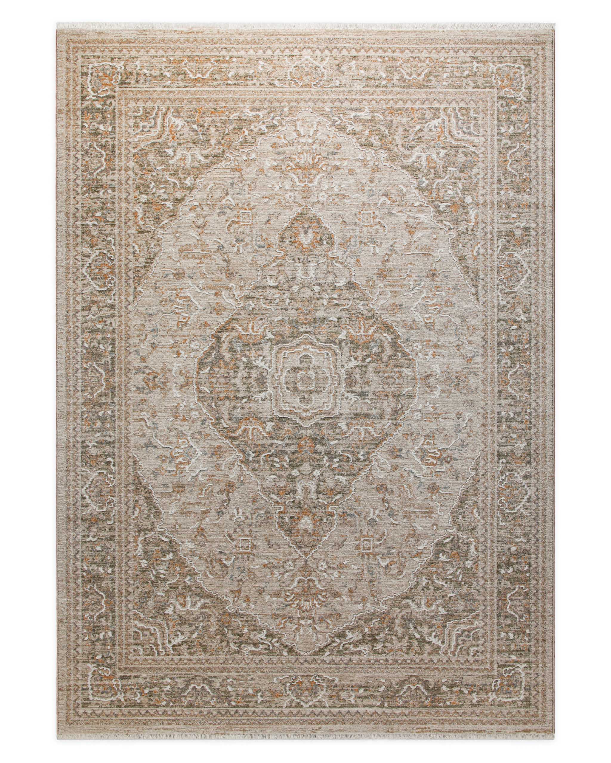 Esprit Kurzflor Teppich Soft Vintage in Sand Beige als Freisteller mit klassischem Vintage Muster
