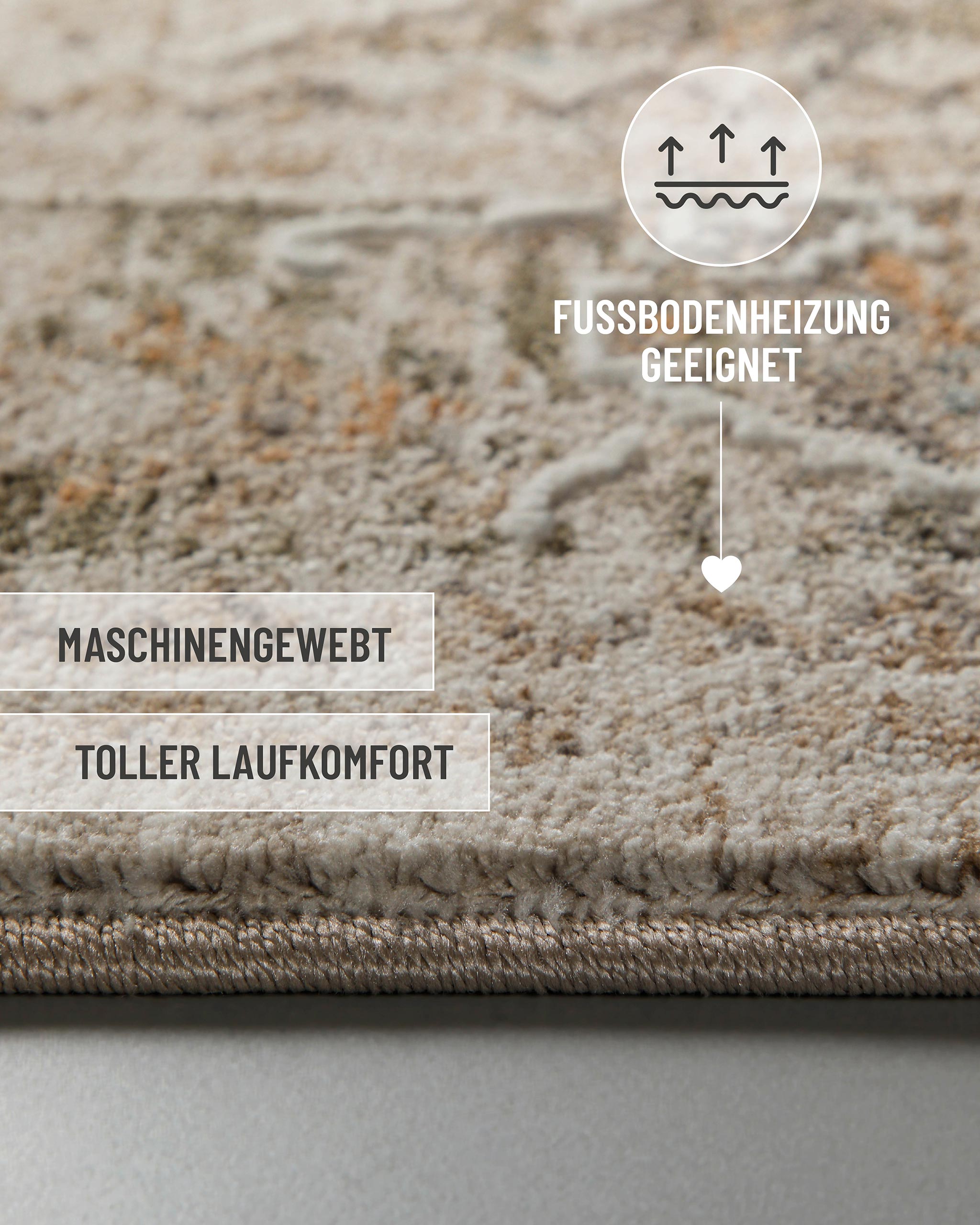Esprit Kurzflor Teppich Soft Vintage in Sand Beige mit eingeblendeten Komfort und Materialeigenschaften