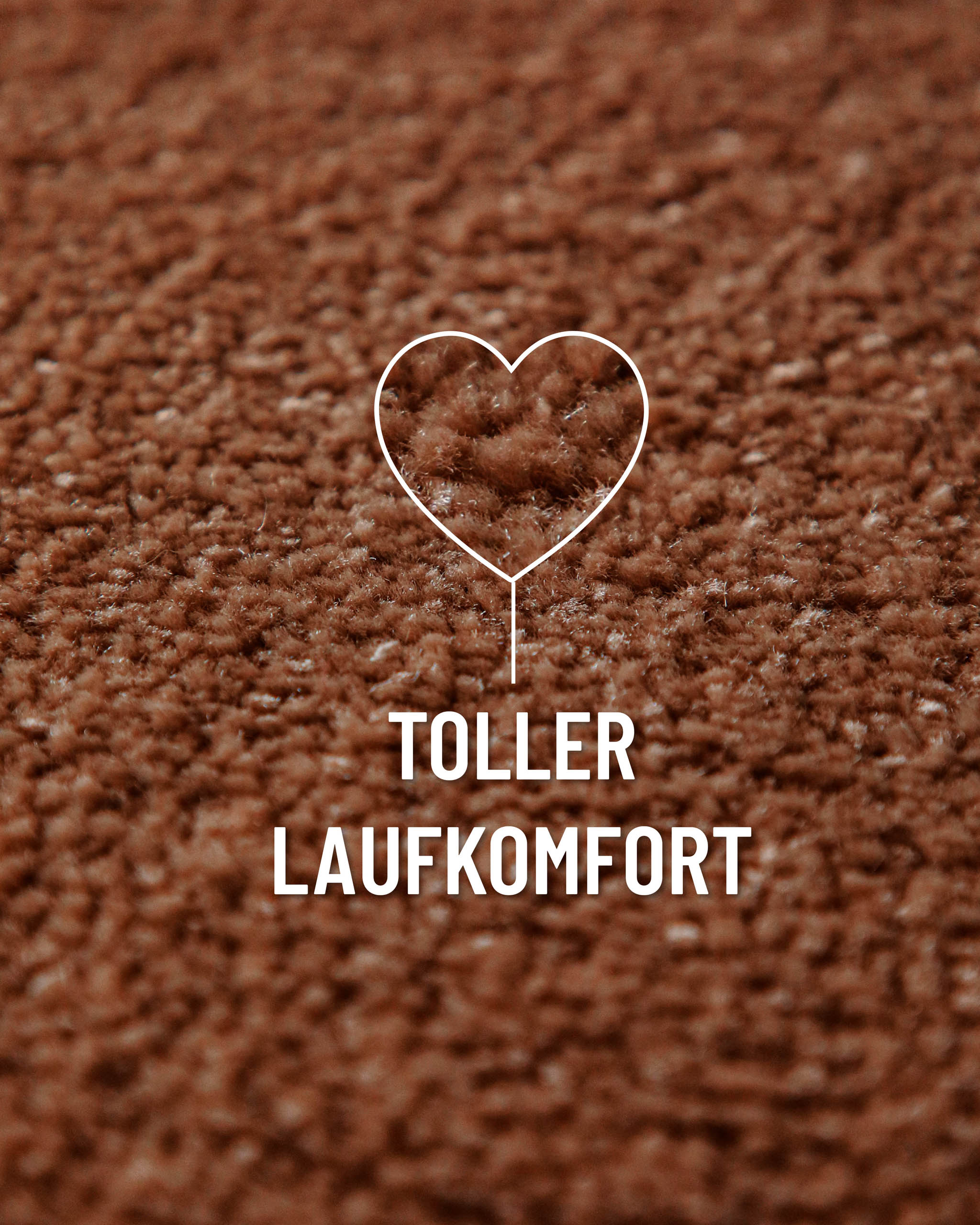 Kurzflor Teppich Vegas Rot Nahaufnahme mit Einblendung zum Laufgefühl, gleichmäßige Struktur sichtbar