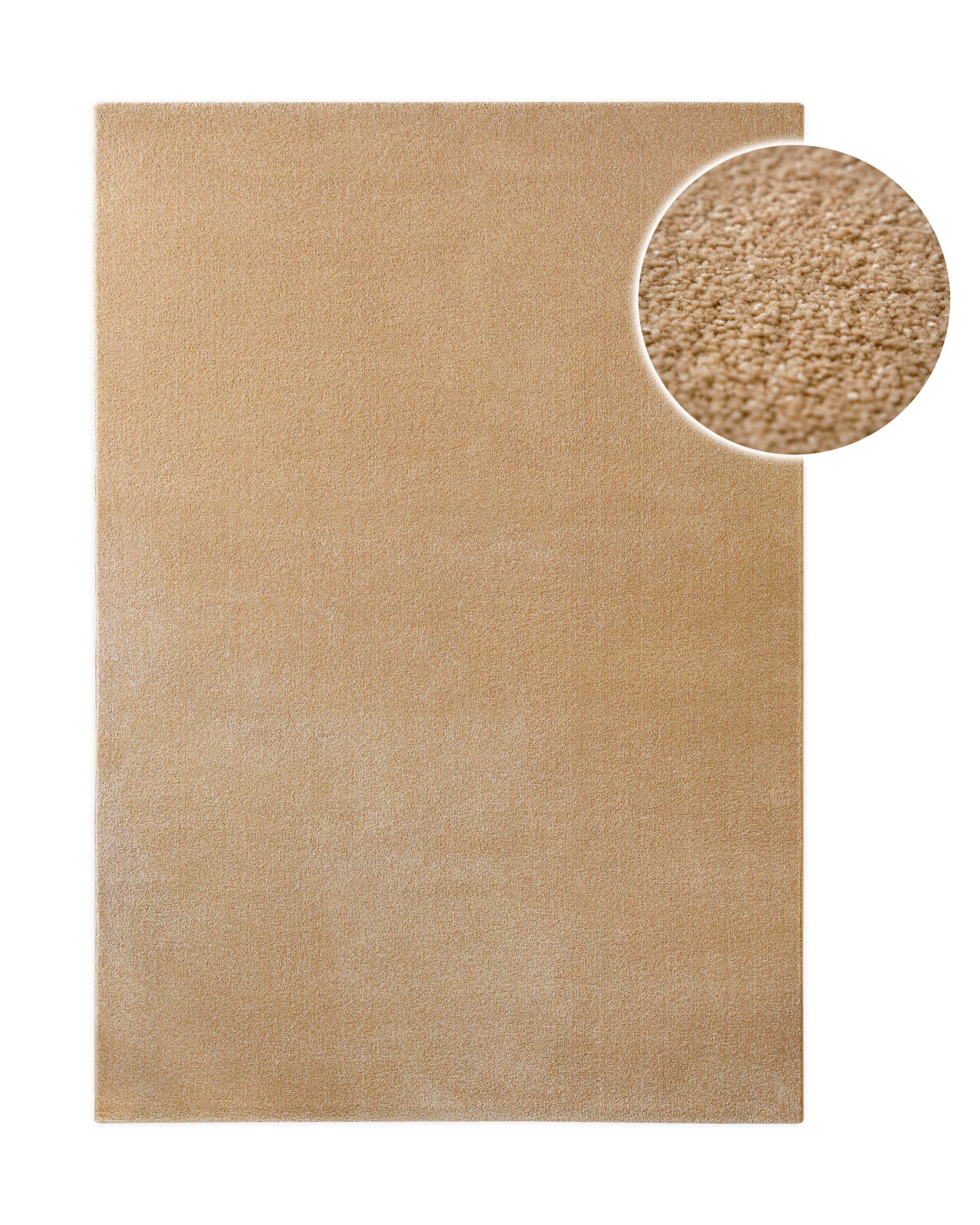 Kurzflor Teppich Vegas Beige einfarbig, Draufsicht mit Detail der dichten Florstruktur
