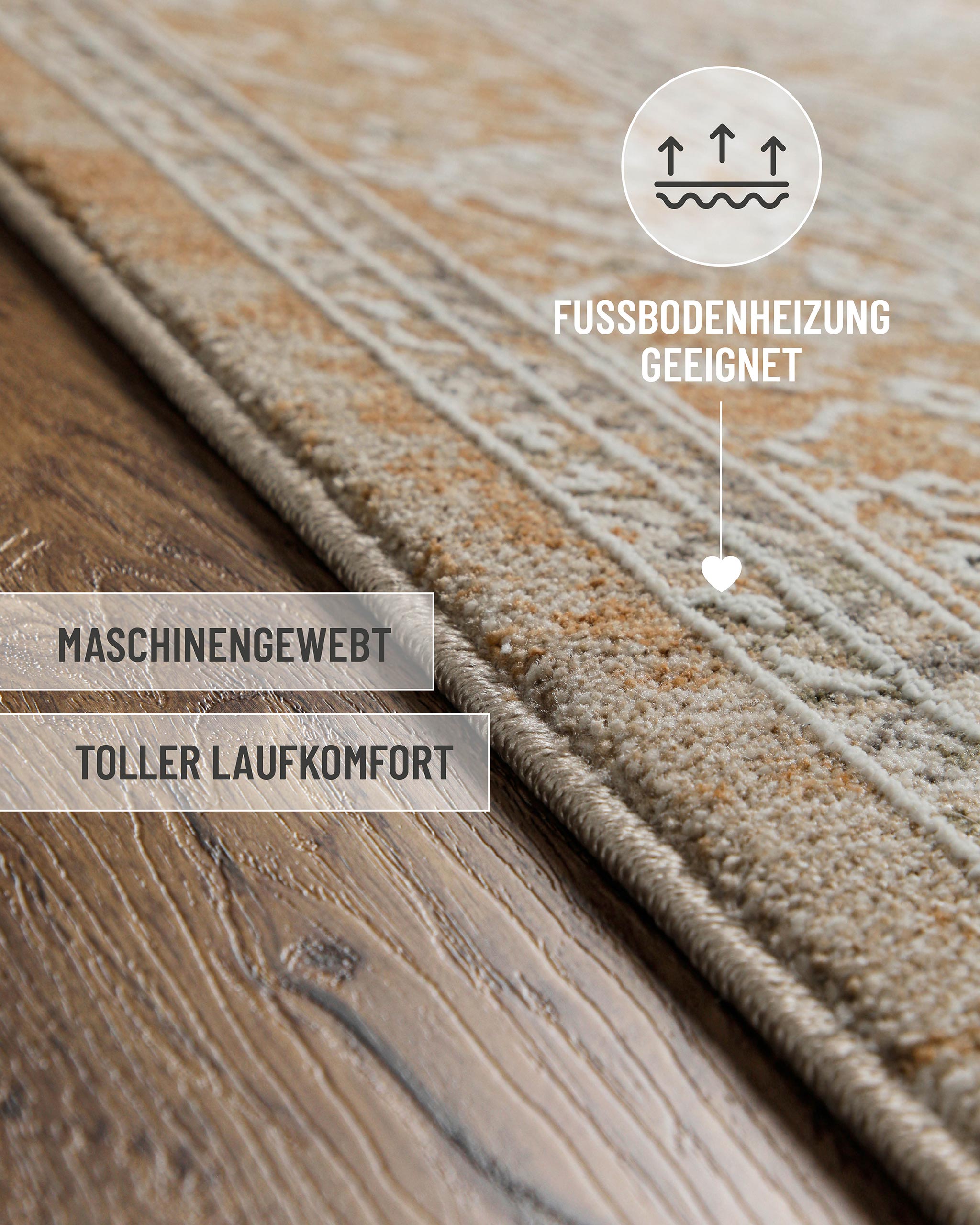 Esprit Kurzflor Teppich Vintage Soul in Braun Beige mit eingeblendeten Komfort und Materialeigenschaften