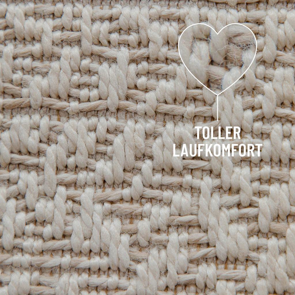 In-& Outdoor Teppich Layo beige Detailansicht mit Info Toller Laufkomfort