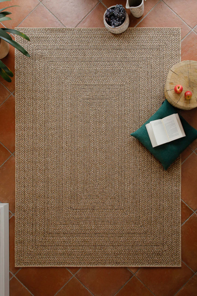 In-& Outdoor Teppich Layo natur Draufsicht im Raum rechteckig