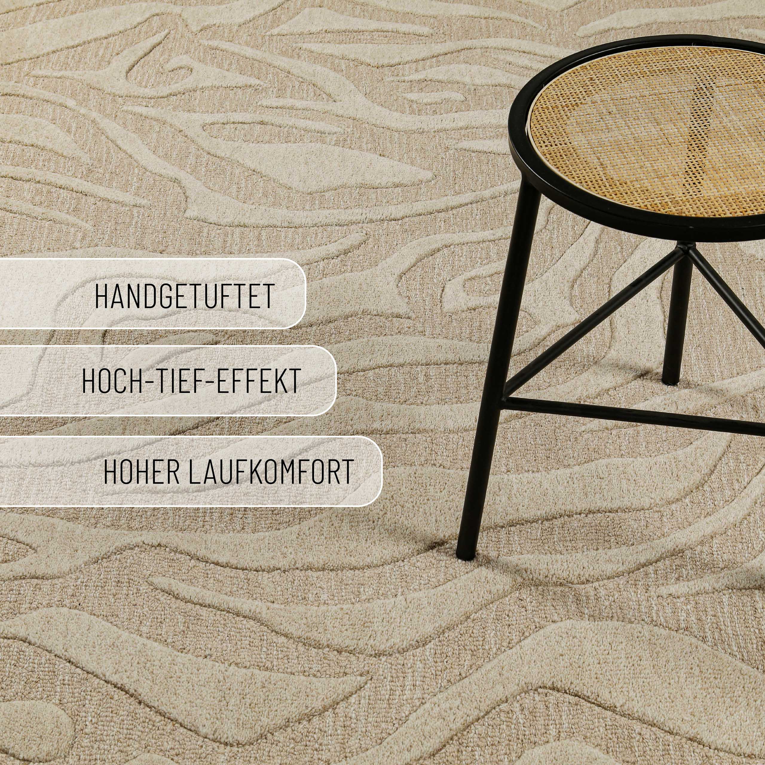 Kurzflorteppich Beige aus Schurwolle "Lior" WECONhome