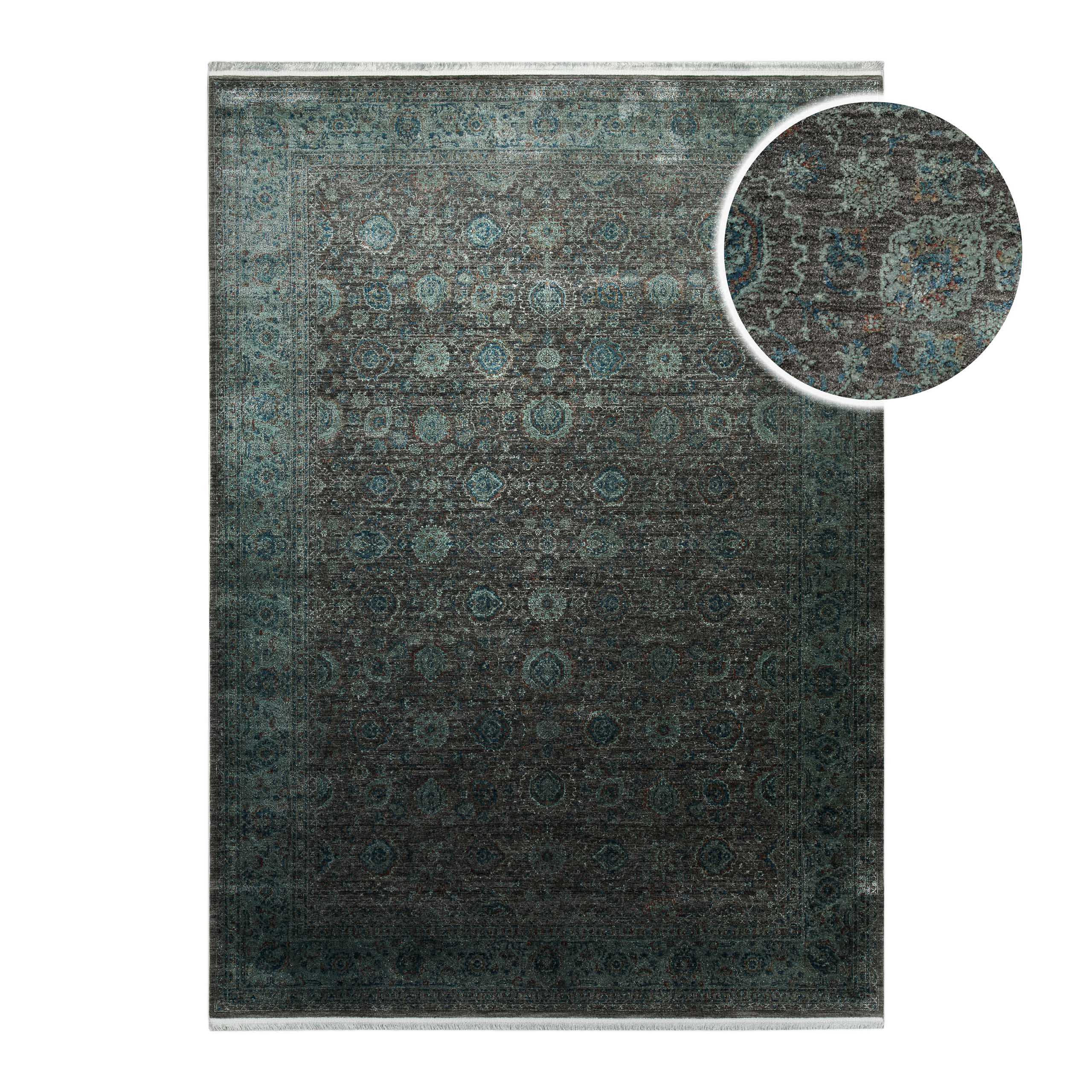 Vintage Kurzflorteppich Grün Grau "LunaSilk" WECONhome