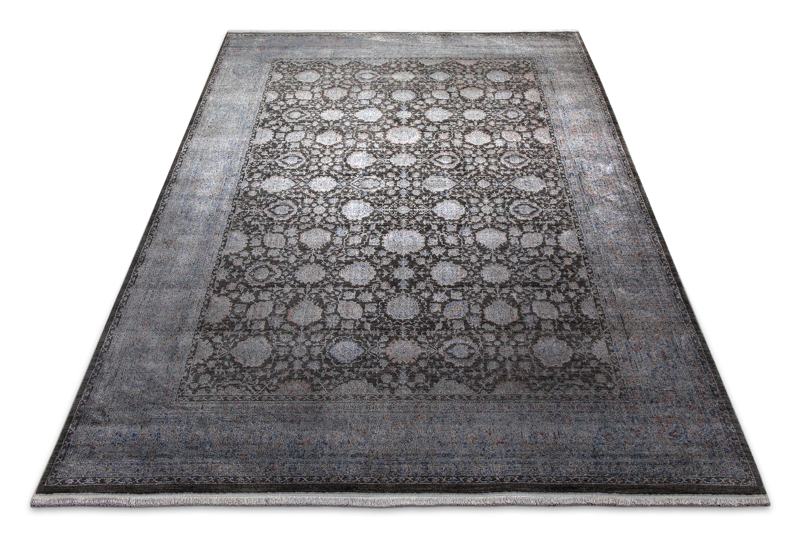 Vintage Kurzflorteppich Blau Grau "LunaSilk" WECONhome