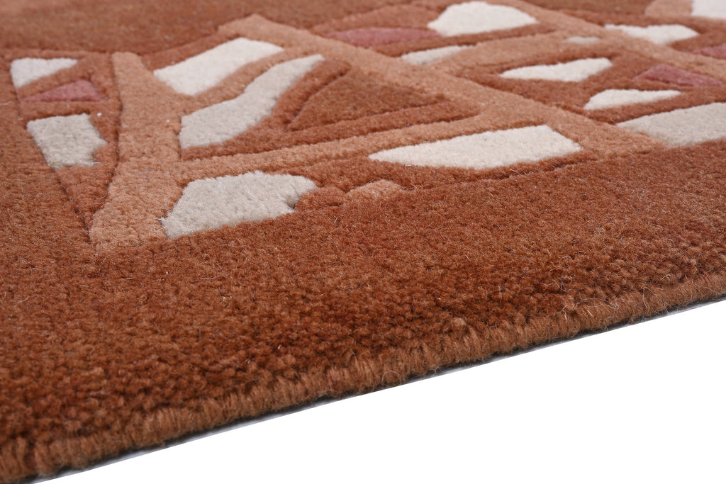 Handgeknüpfter Tibet Teppich in terra braun Retro Bordüre – Neuwertig