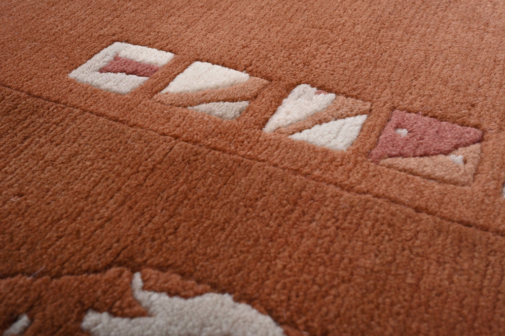 Handgeknüpfter Tibet Teppich in terra braun Retro Bordüre – Neuwertig