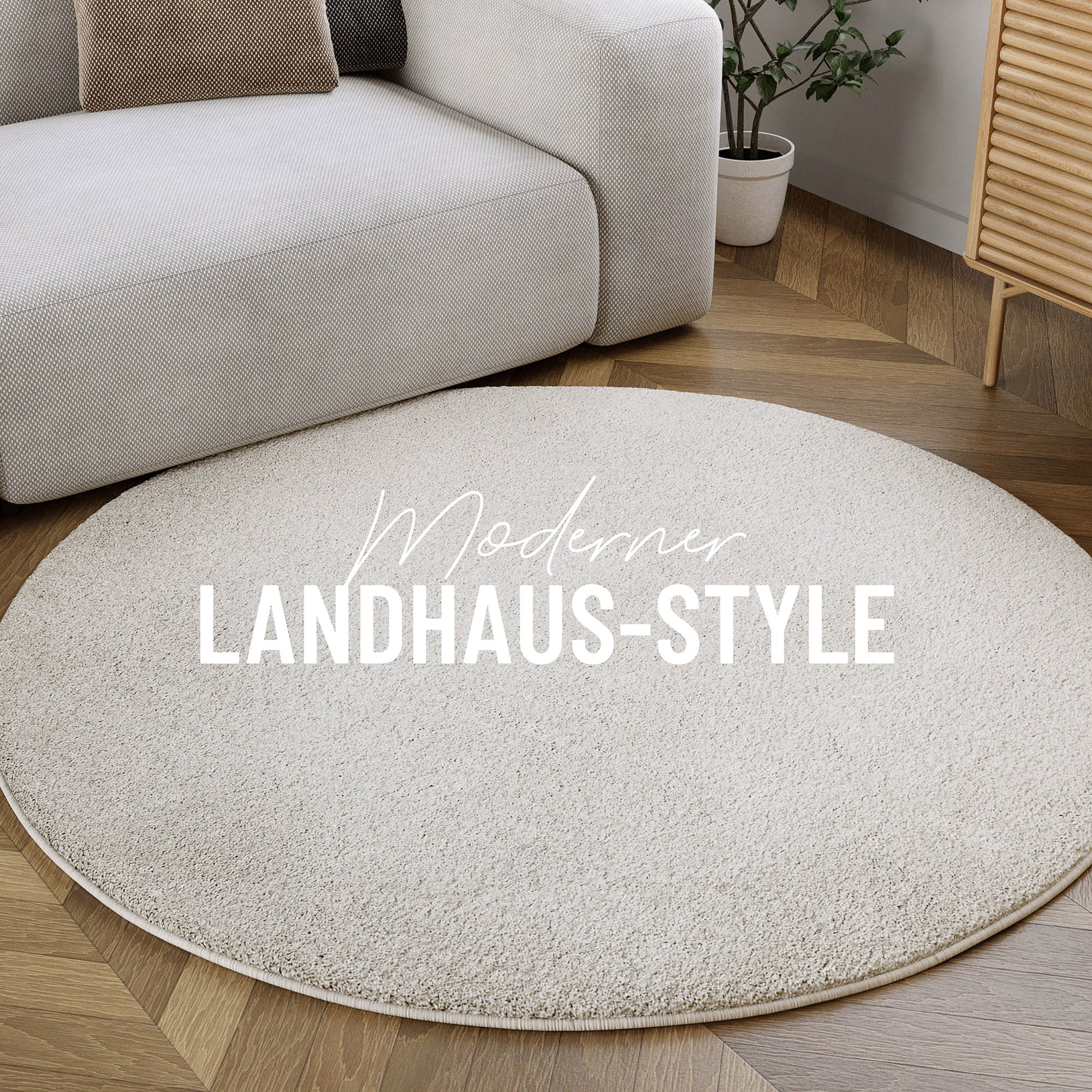 Kurzflorteppich Rund Creme Weiß "Manta" Homie Living