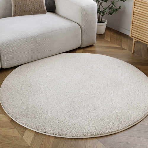 Kurzflorteppich Rund Creme Weiß "Manta" Homie Living