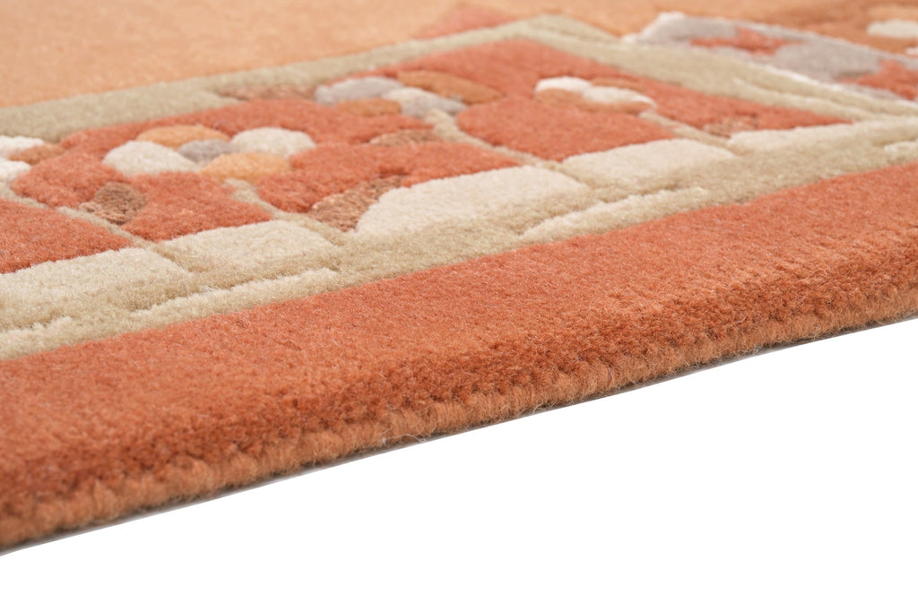 Handgeknüpfter Tibet Teppich in Apricot mit Retro Bordüre – Neuwertig