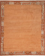 Handgeknüpfter Tibet Teppich in Apricot mit Retro Bordüre – Neuwertig