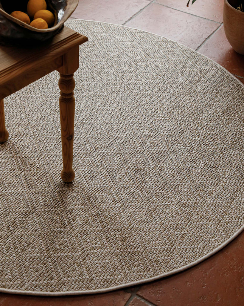 In-& Outdoor Teppich Miami Beach creme weiß rund Draufsicht gezoomt