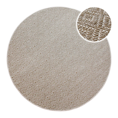 In-& Outdoor Teppich Miami Beach creme weiß Frontansicht mit Detailausschnitt rund