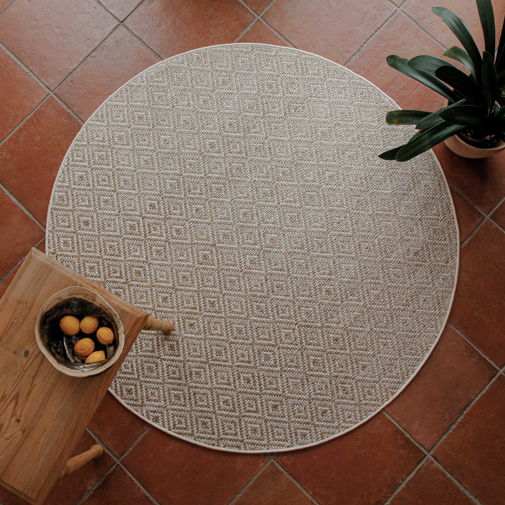 In-& Outdoor Teppich Miami Beach creme weiß rund Draufsicht