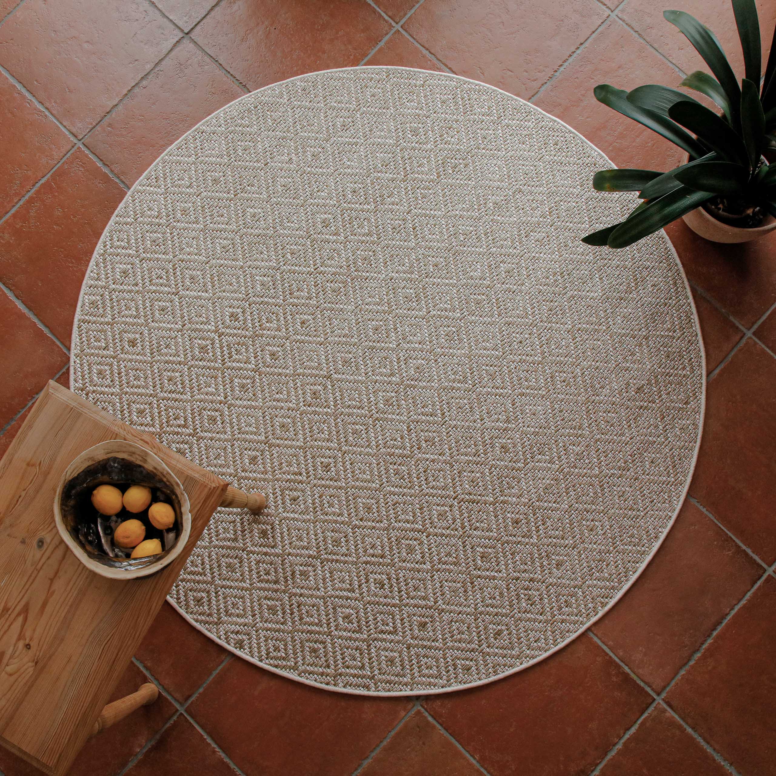 In-& Outdoor Teppich Miami Beach creme weiß rund Draufsicht