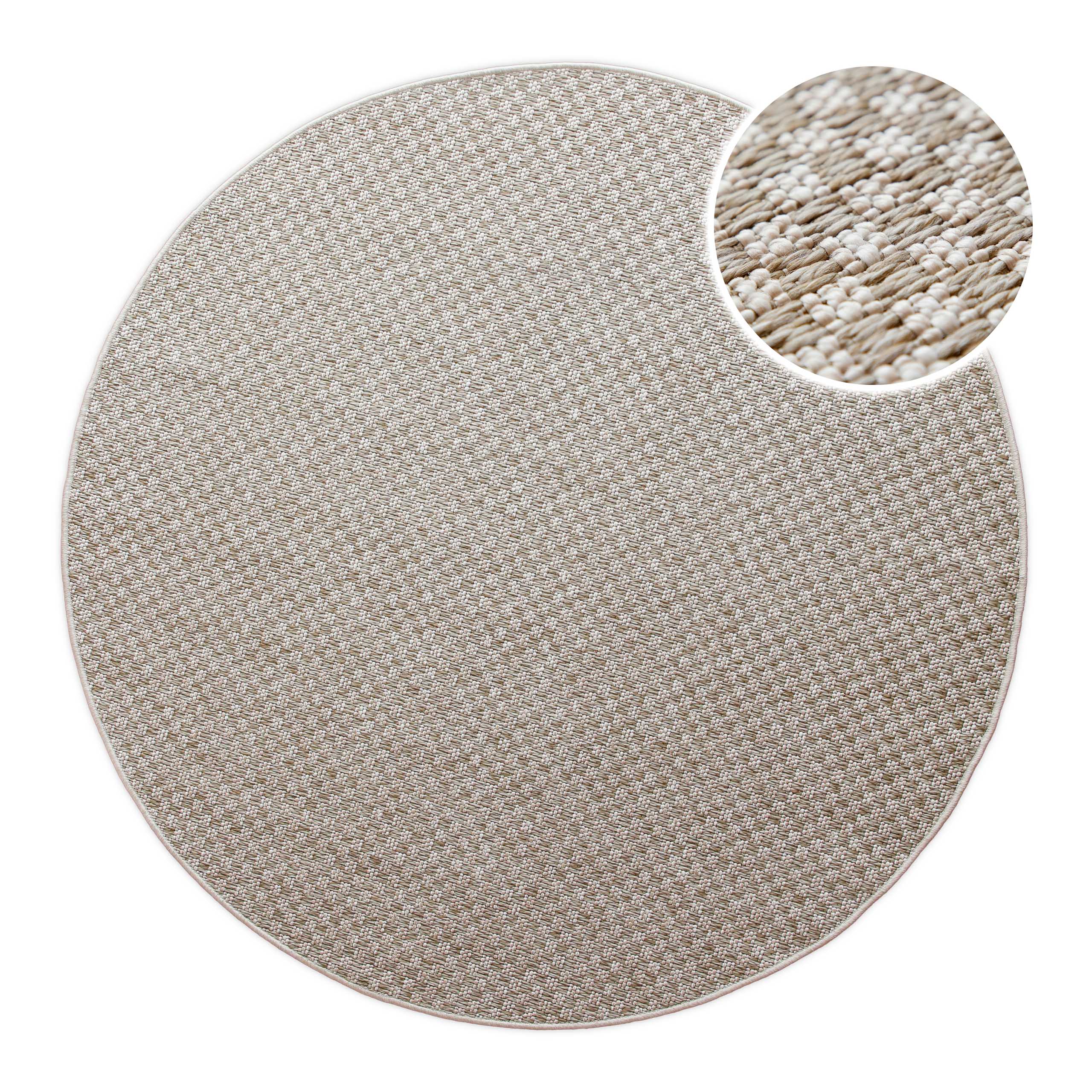 In-& Outdoor Teppich Miami South Beach creme weiß Frontansicht mit Detailausschnitt rund