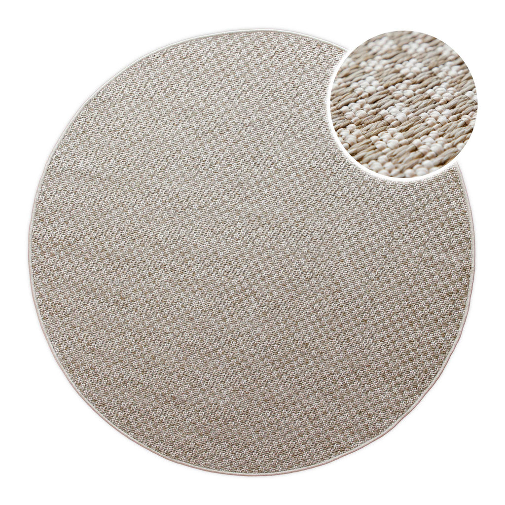 In-& Outdoor Teppich Miami South Beach creme weiß Frontansicht mit Detailausschnitt rund