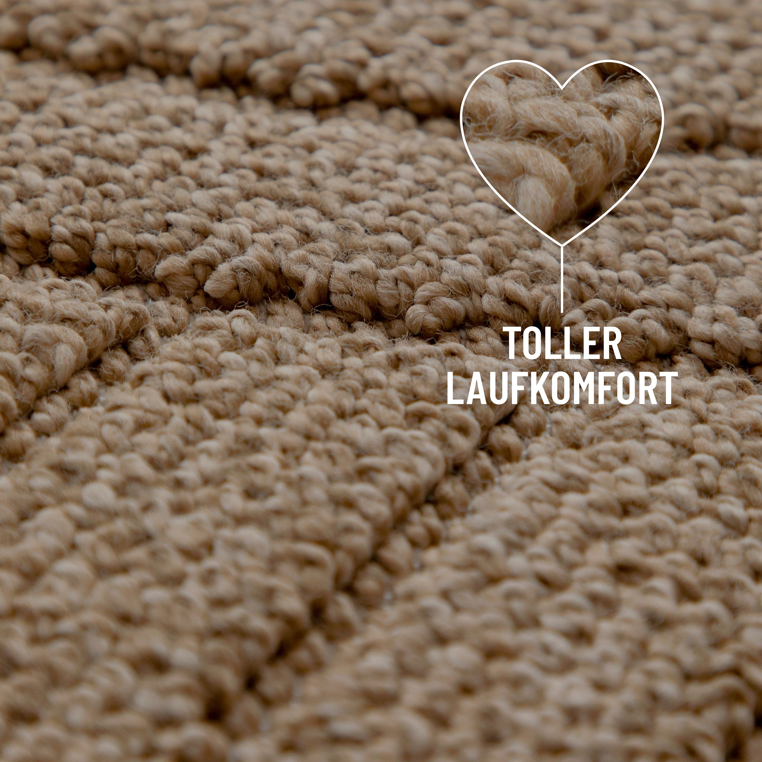 In-& Outdoor Teppich Monoq natur Detailansicht mit Info Toller Laufkomfort