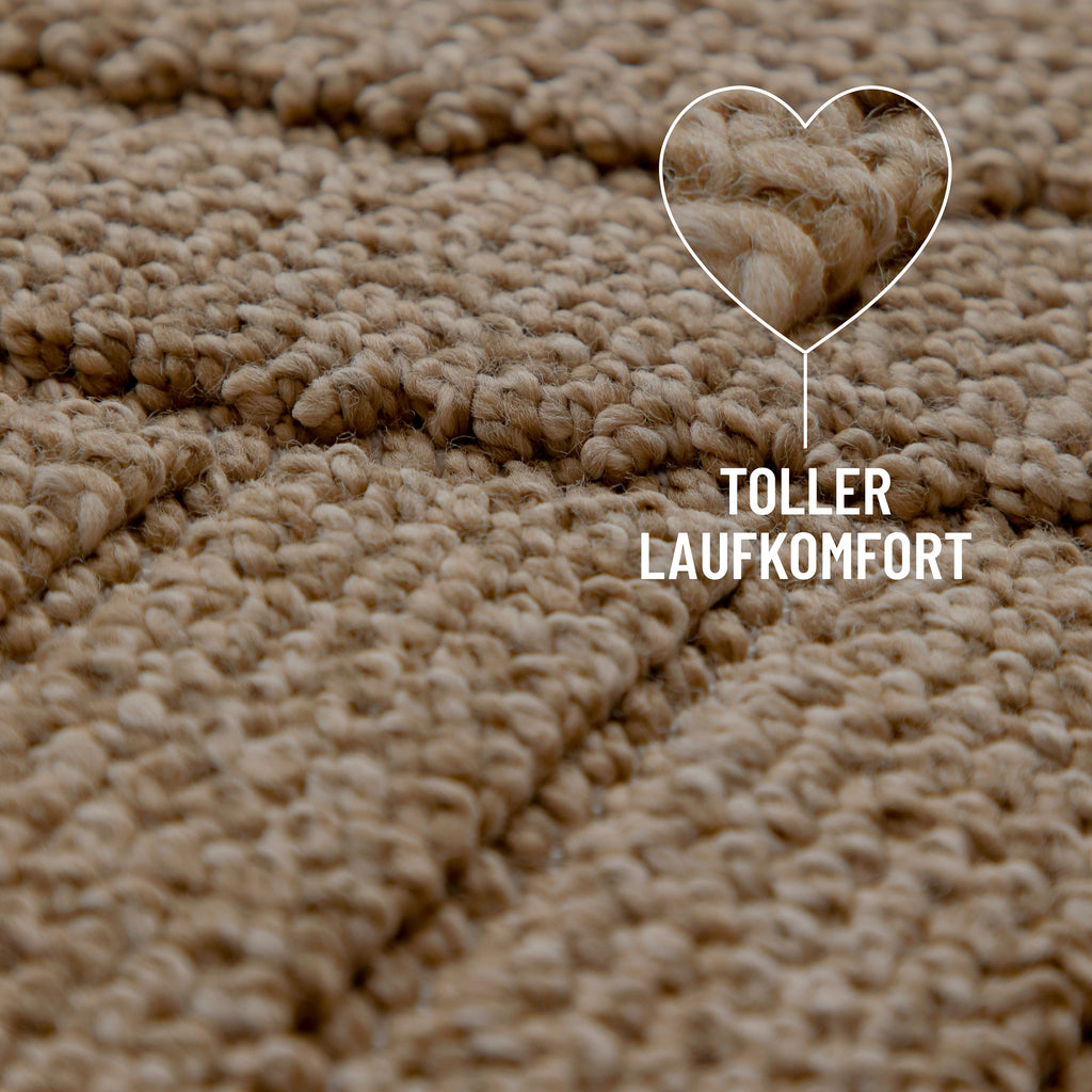 In-& Outdoor Teppich Monoq natur Detailansicht mit Info Toller Laufkomfort