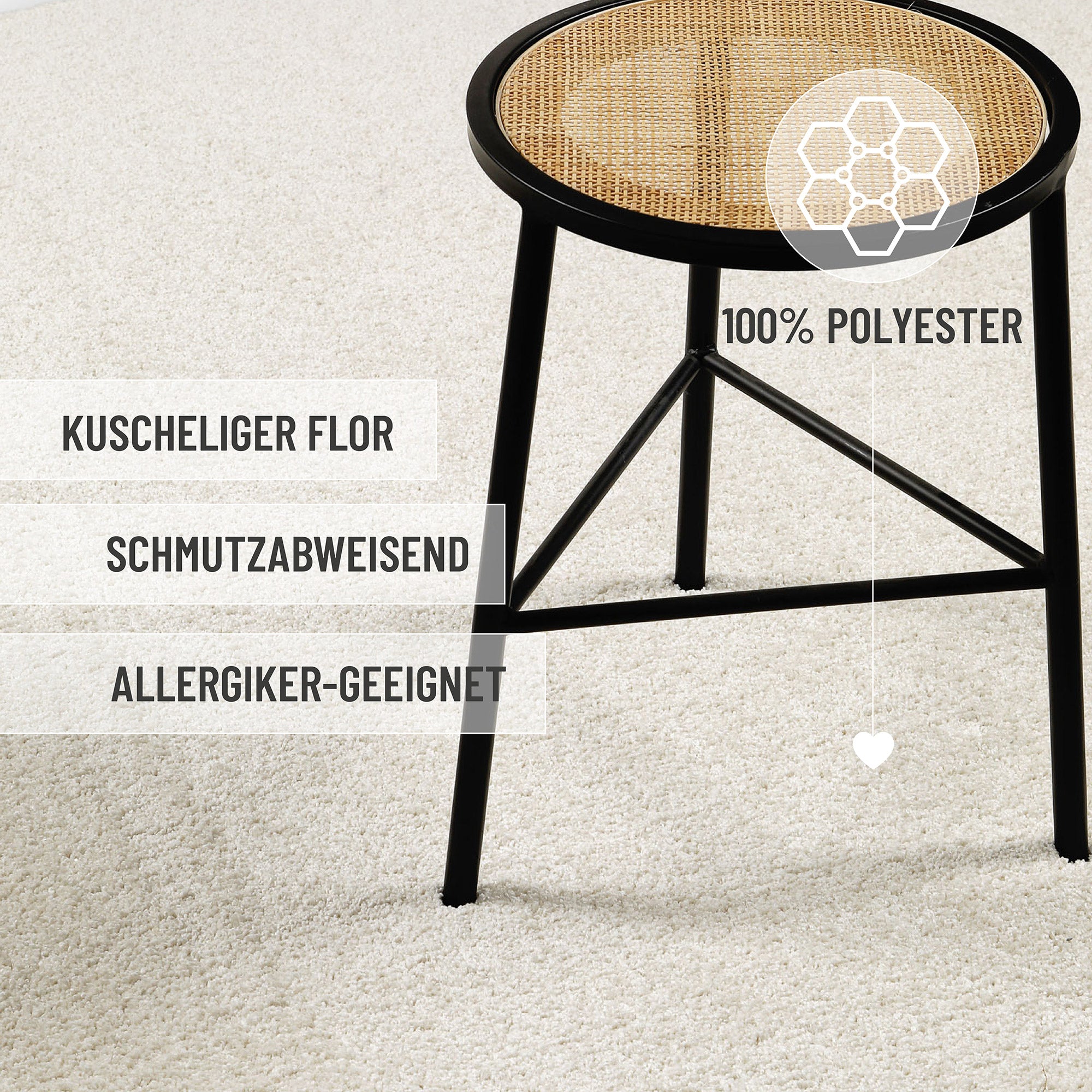 Kurzflorteppich Rund Creme Weiß "Nova" WECONhome Basics