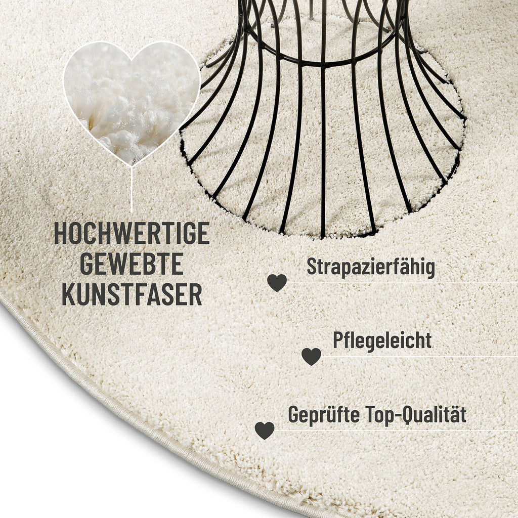 Kurzflorteppich Rund Creme Weiß "Nova" WECONhome Basics