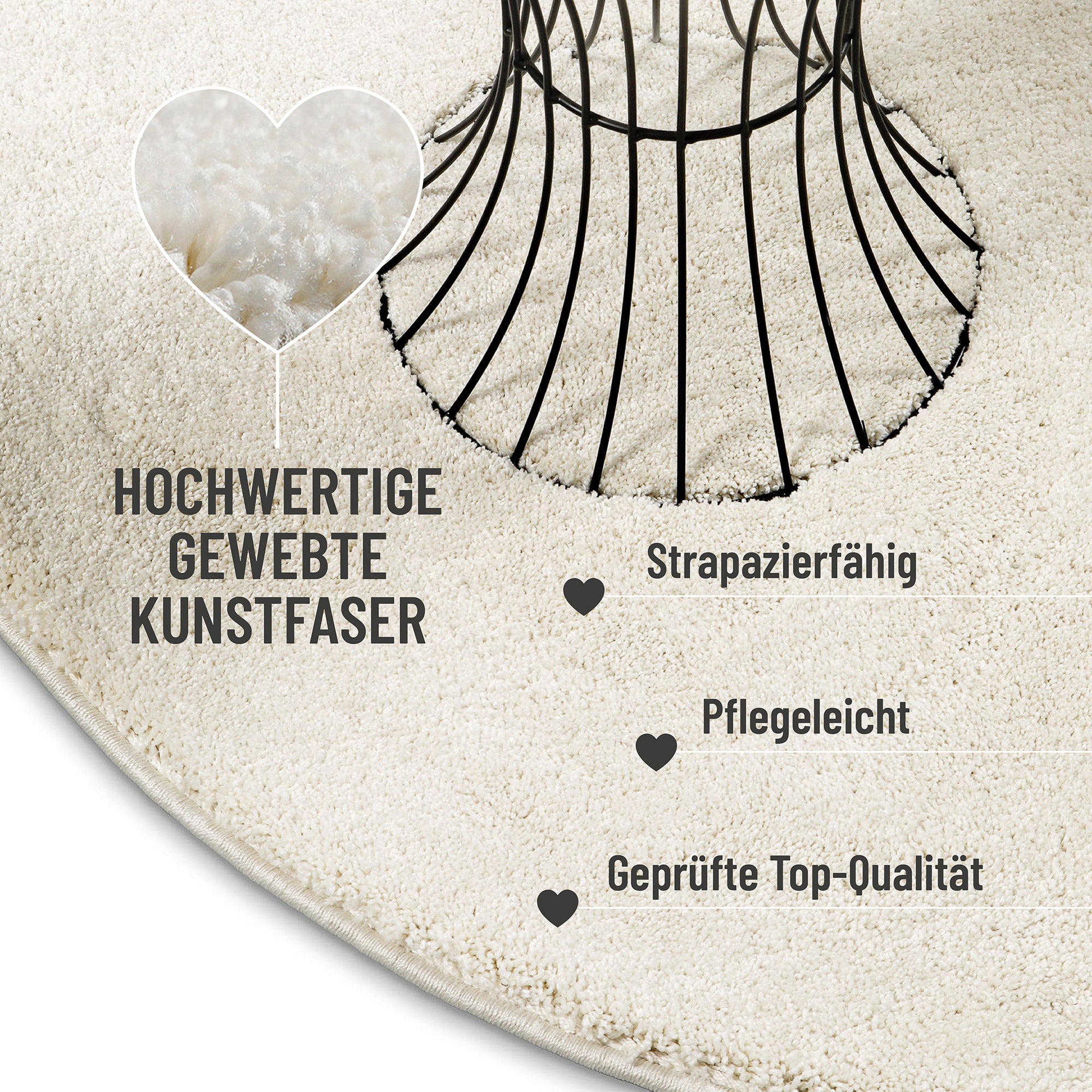 Kurzflorteppich Rund Creme Weiß "Nova" WECONhome Basics
