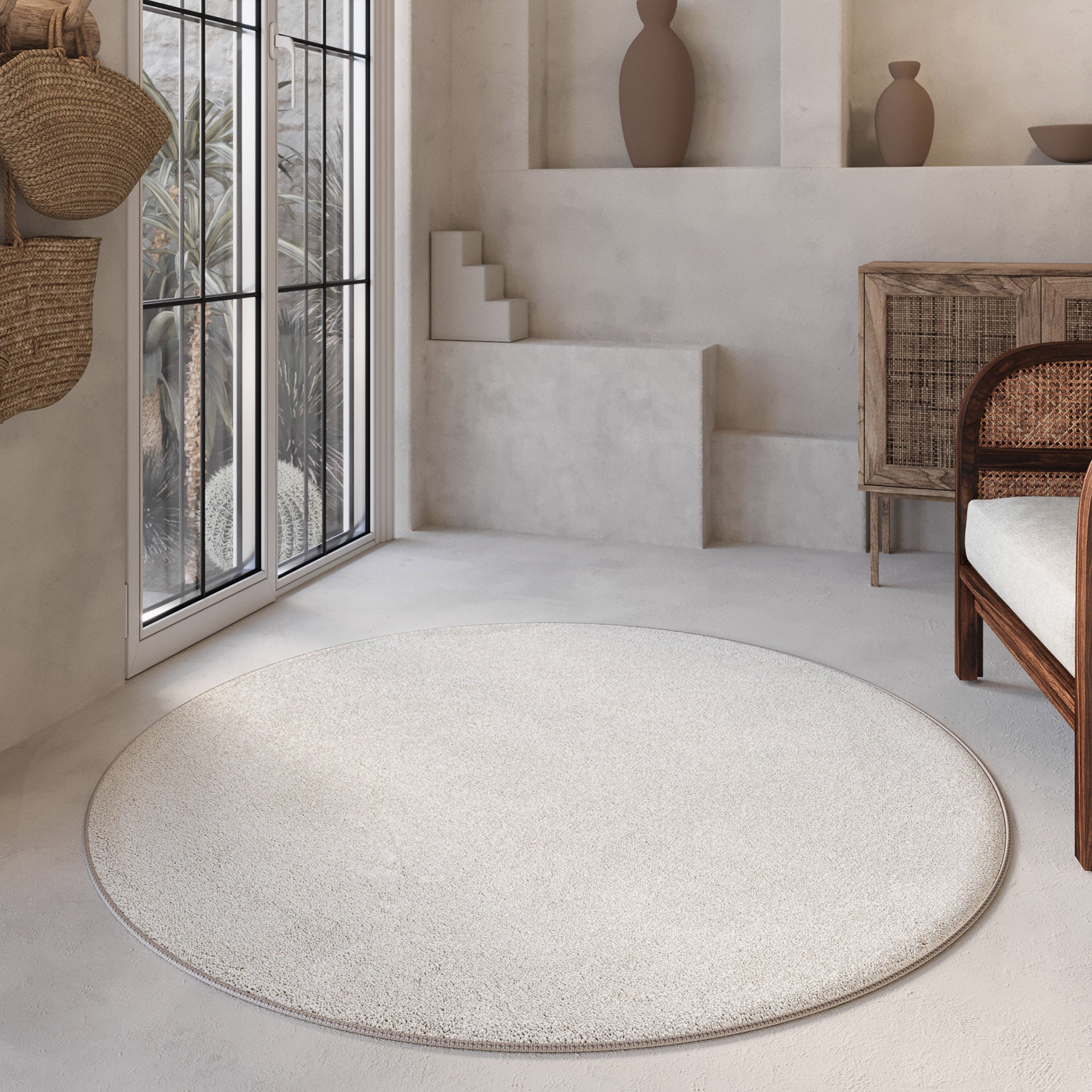 Kurzflorteppich Rund Creme Weiß "Nova" WECONhome Basics