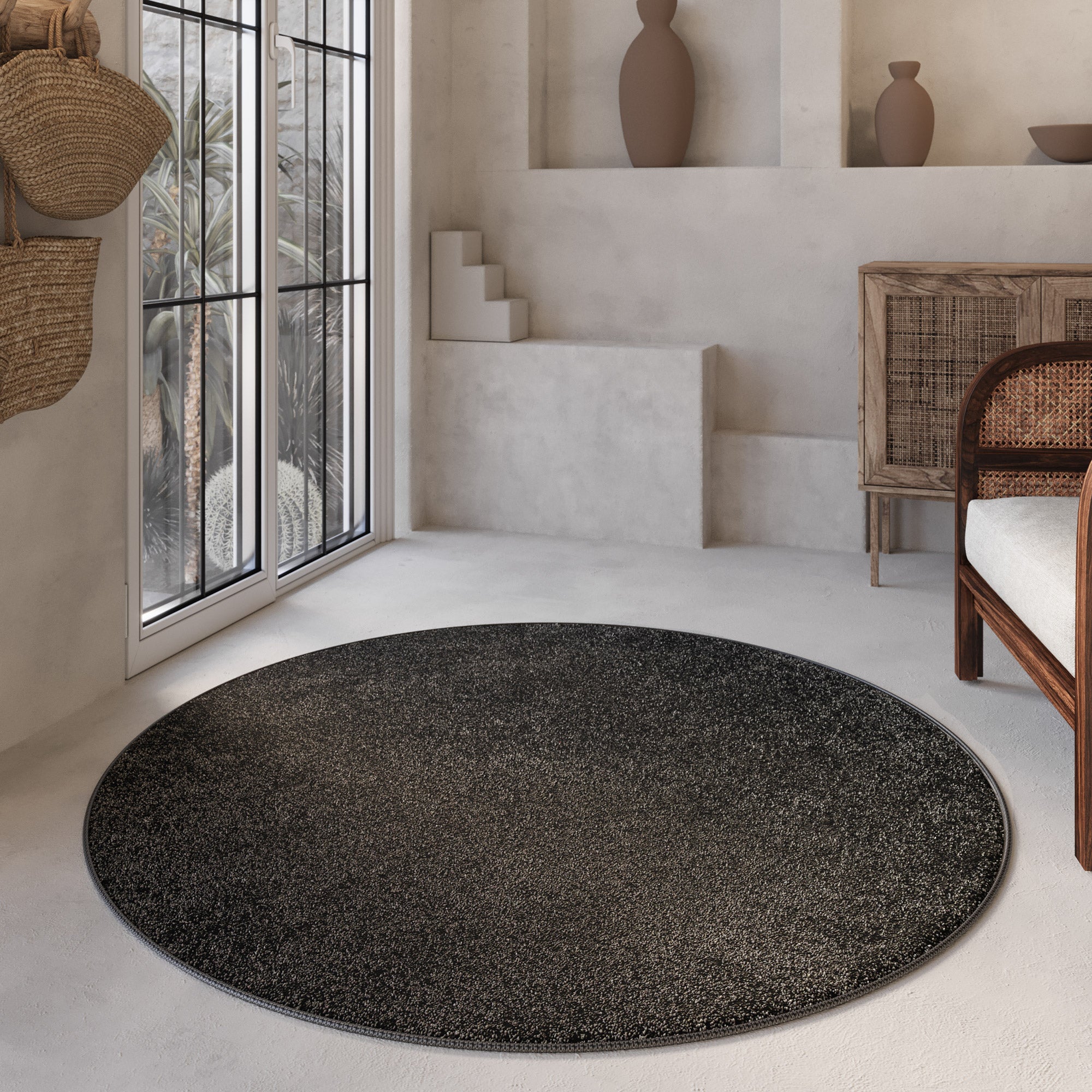 Kurzflorteppich Rund Anthrazit "Nova" WECONhome Basics