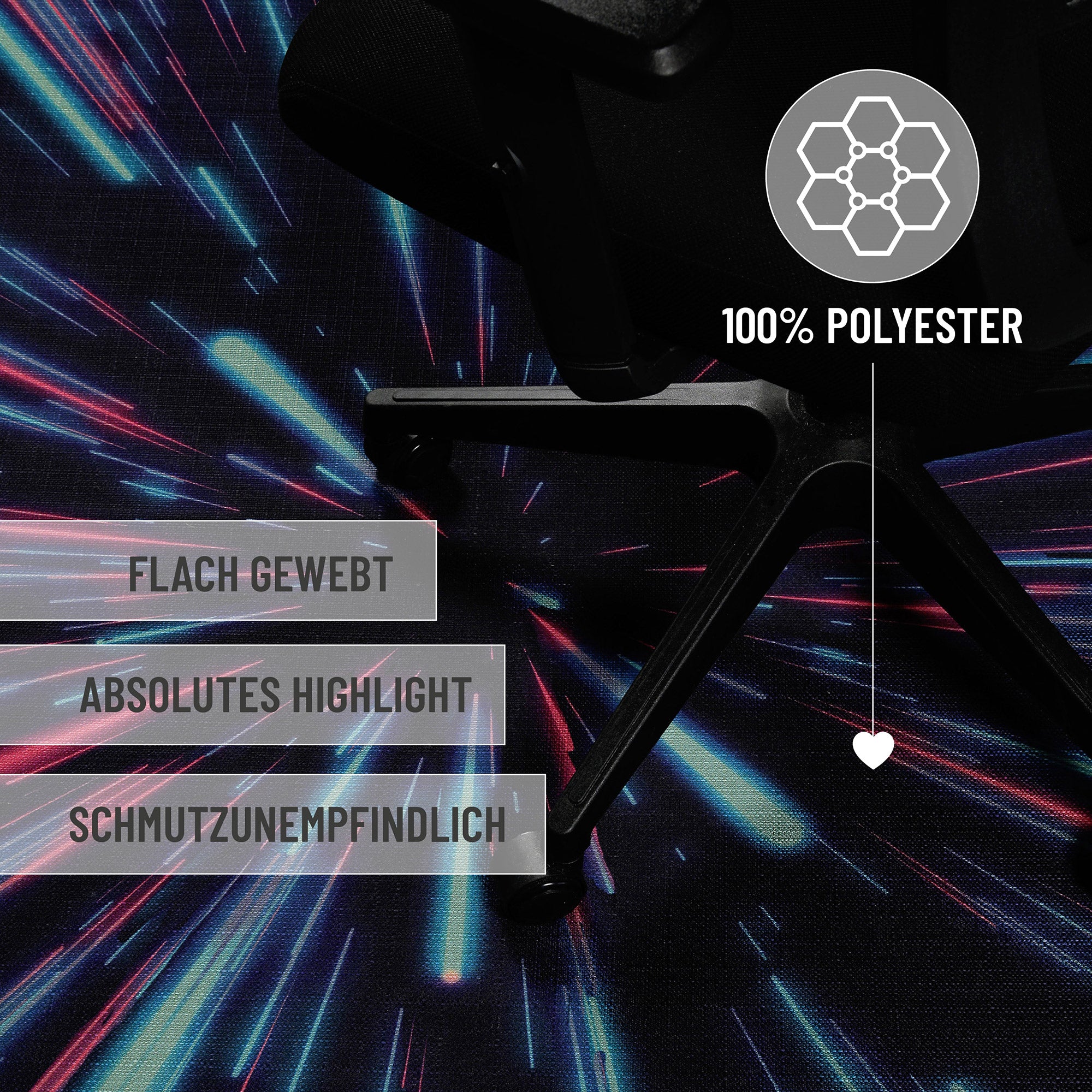 Gewebter Gamerteppich bedruckt Schwarz Multi "Neon Horizon" WECONhome