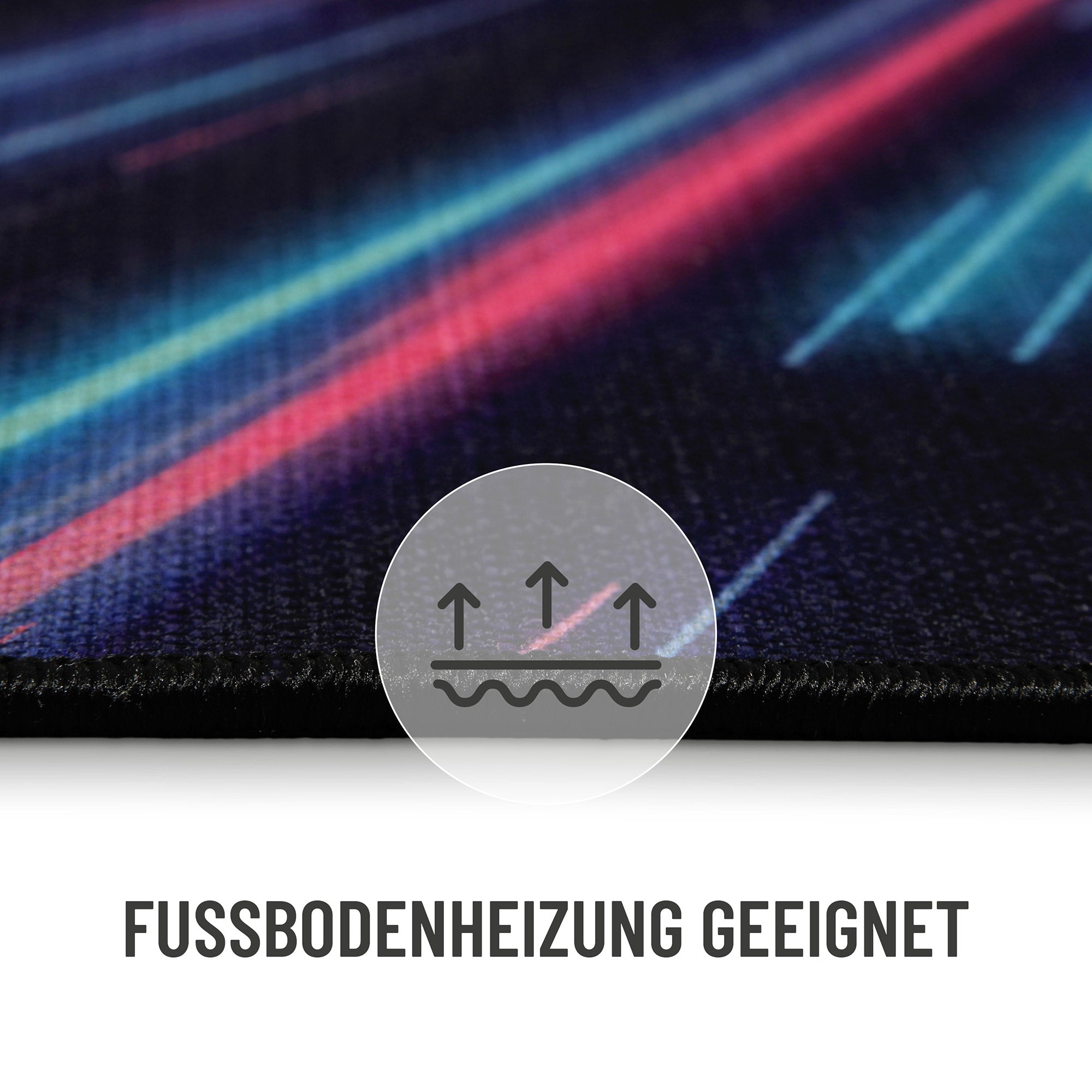 Gewebter Gamerteppich bedruckt Schwarz Multi "Neon Horizon" WECONhome