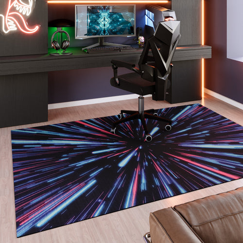 Gewebter Gamerteppich bedruckt Schwarz Multi "Neon Horizon" WECONhome