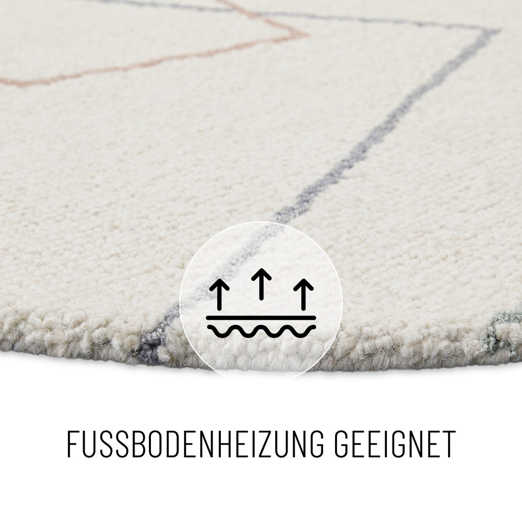 Kurzflorteppich Rund Creme Weiß aus Schurwolle "Nox" WECONhome