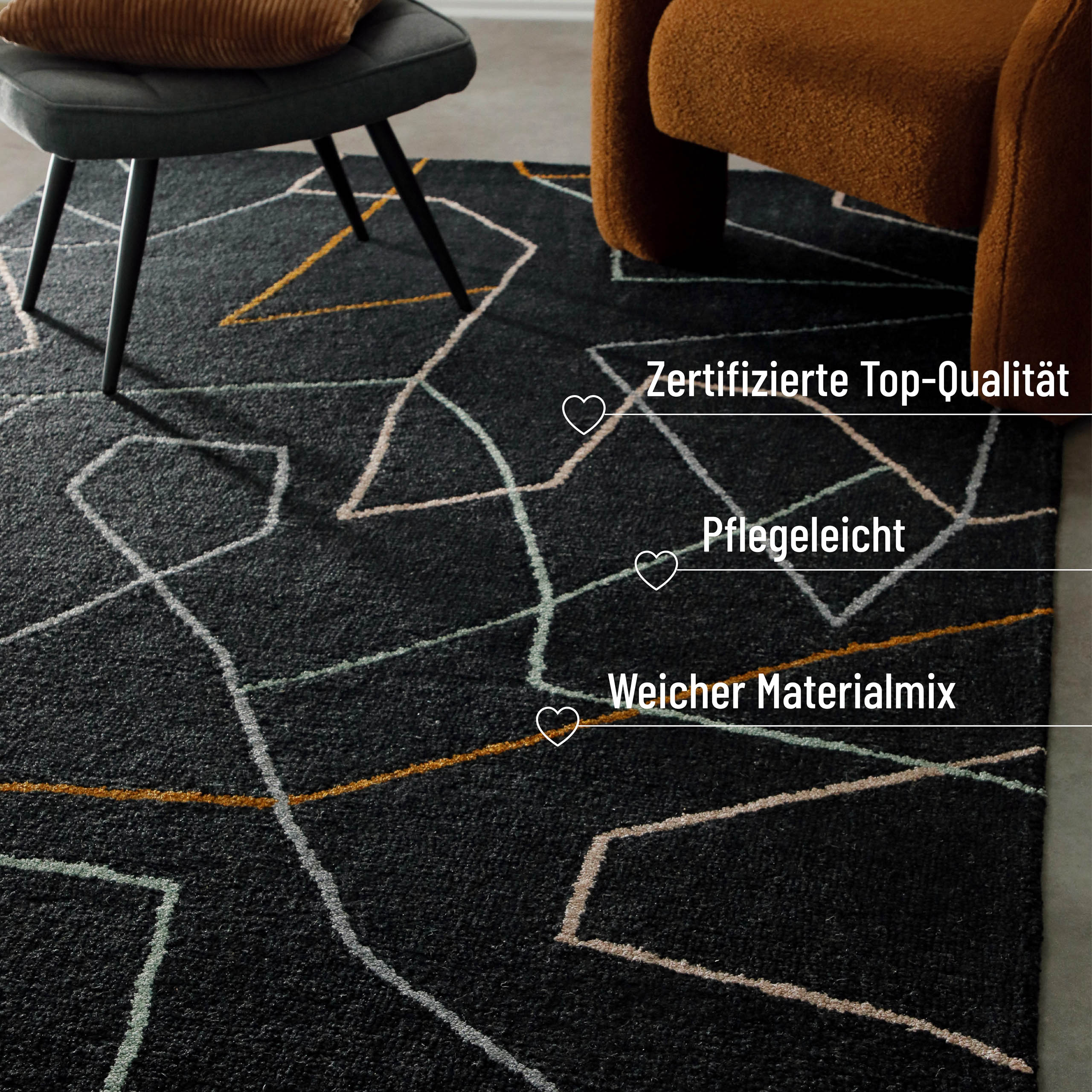 Kurzflorteppich Anthrazit aus Schurwolle "Nox" WECONhome