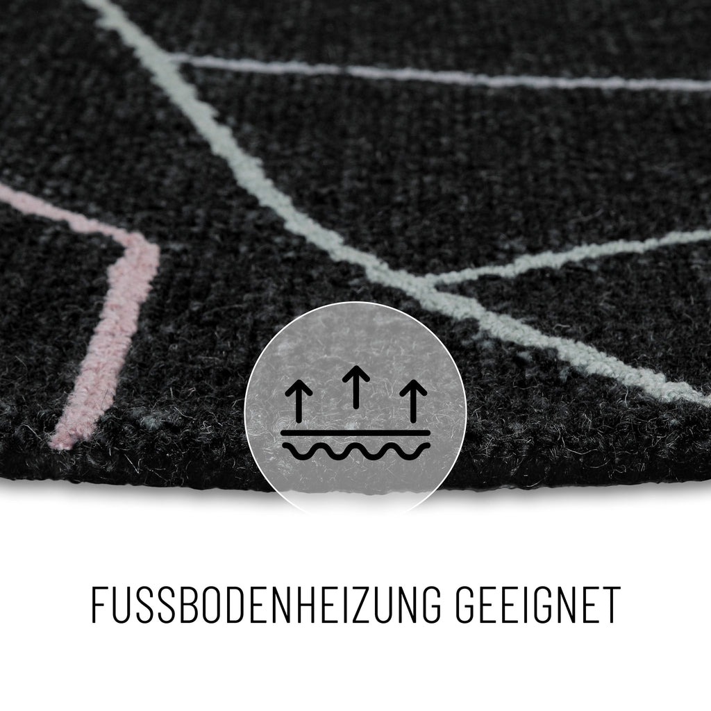 Kurzflorteppich Rund Anthrazit aus Schurwolle "Nox" WECONhome